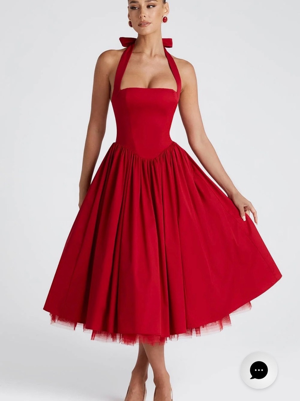 Classic Halter Midi Dress in Red